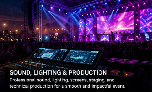 Professional production, sound, lighting, and event styling setup