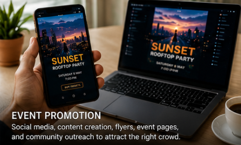 Professional event promotion visuals and bilingual marketing support