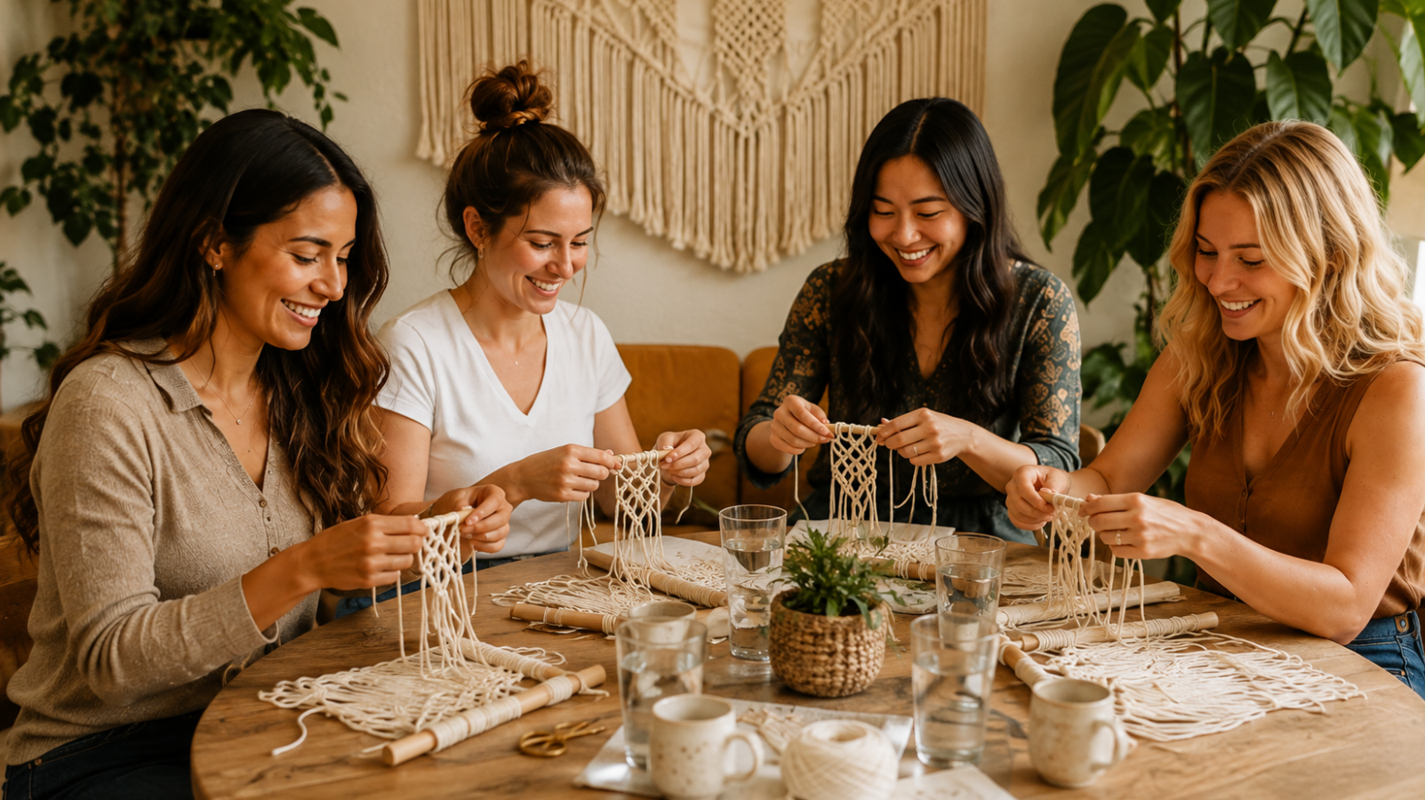 Macramé materials arranged for a relaxed creative workshop