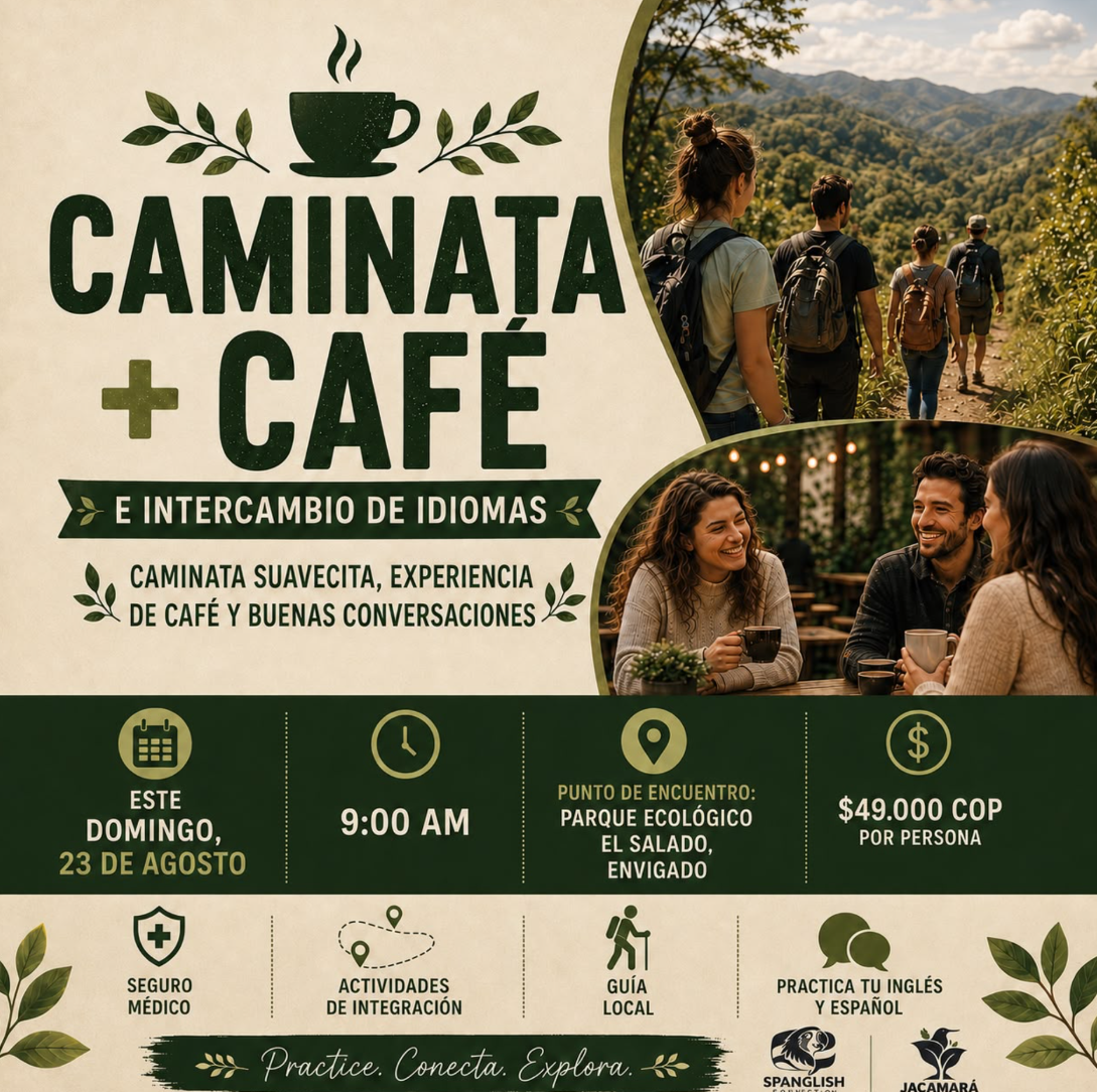 Spanglish Caminata and Cafe language exchange flyer